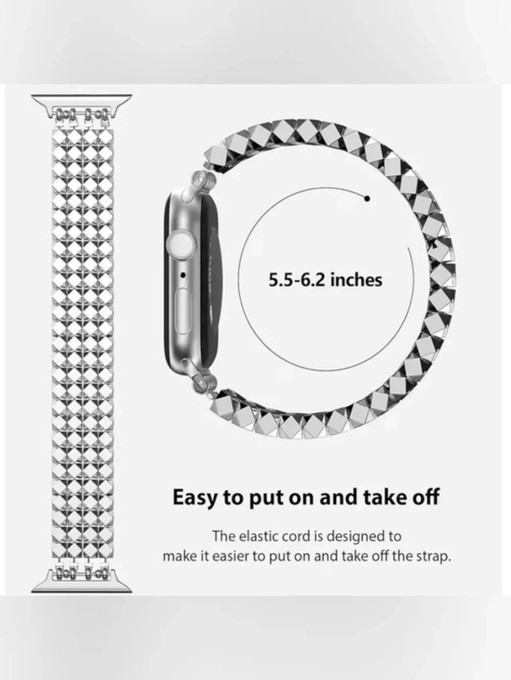 NIB APPLE WATCH BAND Silver Beaded-Compatible w/Series 1–9/SE (42mm,44mm,45mm)